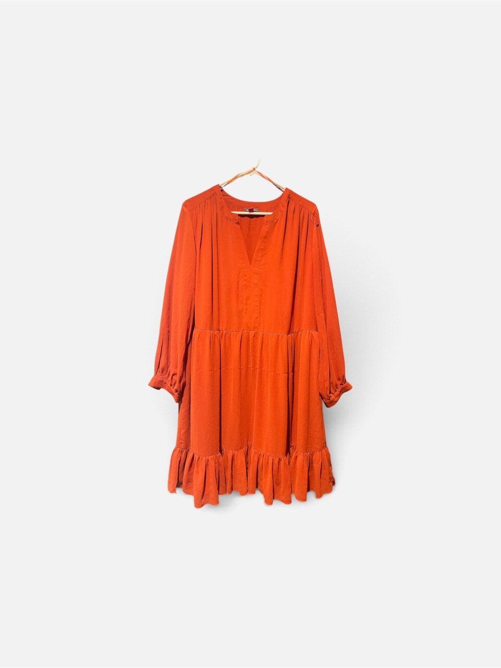 Vince Camuto 1X Rust Orange Tiered Ruffle Long Sleeve Dress Boho